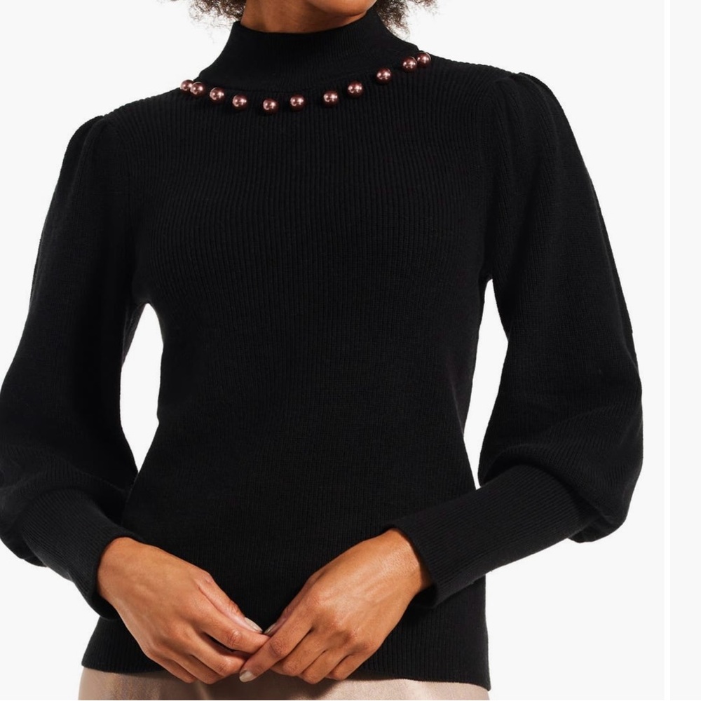 NIC+ZOE Black Cowl Neck Sweater with Embellished Collar